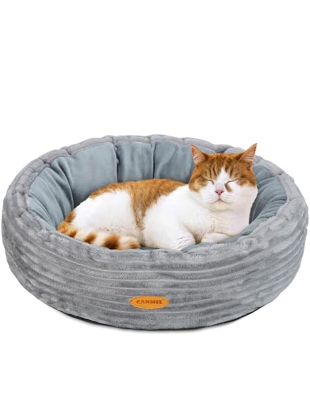 Donut Cat Bed Fluffy Round Pet Bed Small Dog Calming Plush Washable Gray 20in